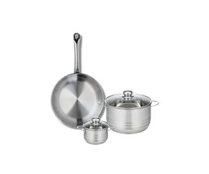 ELO 9869750 Batterie de cuisine 3 pièces, Ensemble de 1 Poêle de cuisson 28 cm et 2 faitouts 12 et 20 cm Elo Profi Brillant, inox, induction, Gris Argent