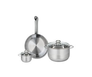 ELO 9869850 Batterie de cuisine 3 pièces, Ensemble de 1 Poêle de cuisson 28 cm et 2 faitouts 12 et 24 cm Elo Profi Brillant, inox, induction