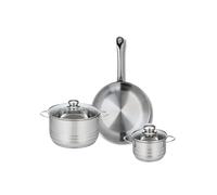 ELO 9870050 Batterie de cuisine 3 pièces, Ensemble de 1 Poêle de cuisson 28 cm et 2 faitouts 14 et 20 cm Elo Profi Brillant, inox, induction