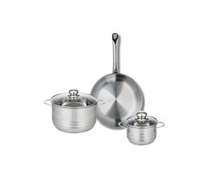 ELO 9870050 Batterie de cuisine 3 pièces, Ensemble de 1 Poêle de cuisson 28 cm et 2 faitouts 14 et 20 cm Elo Profi Brillant, inox, induction