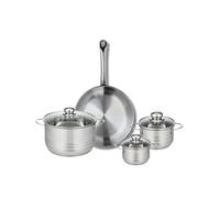 ELO 9870650 Batterie de cuisine 4 pièces, Ensemble de 1 Poêle de cuisson 28 cm et 3 faitouts 12, 14 et 20 cm Elo Profi Brillant, inox, induction