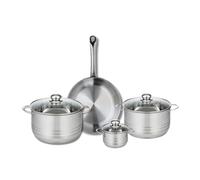 ELO 9871050 Batterie de cuisine 4 pièces, Ensemble de 1 Poêle de cuisson 28 cm et 3 faitouts 12, 20 et 24 cm Elo Profi Brillant, inox, induction