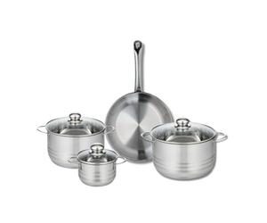 ELO 9871350 Batterie de cuisine 4 pièces, Ensemble de 1 Poêle de cuisson 28 cm et 3 faitouts 14, 20 et 24 cm Elo Profi Brillant, inox, induction