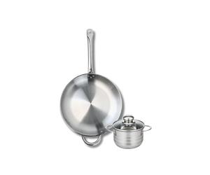 ELO 9872250 Batterie de cuisine 2 pièces, Ensemble de 1 Poêle de cuisson 32 cm et 1 faitout 14 cm Elo Profi Brillant, inox, induction, Gris Perle