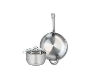 ELO 9872450 Batterie de cuisine 2 pièces, Ensemble de 1 Poêle de cuisson 32 cm et 1 faitout 20 cm Elo Profi Brillant, inox, induction, Gris Pierre