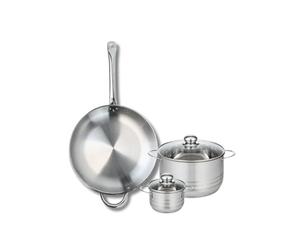 ELO 9872850 Batterie de cuisine 3 pièces, Ensemble de 1 Poêle de cuisson 32 cm et 2 faitouts 12 et 20 cm Elo Profi Brillant, inox, induction, Gris