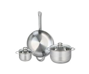 ELO 9873250 Batterie de cuisine 3 pièces, Ensemble de 1 Poêle de cuisson 32 cm et 2 faitouts 14 et 24 cm Elo Profi Brillant, inox, induction, Gris