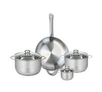 ELO 9874150 Batterie de cuisine 4 pièces, Ensemble de 1 Poêle de cuisson 32 cm et 3 faitouts 12, 20 et 24 cm Elo Profi Brillant, inox, induction