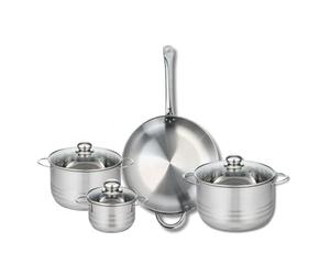 ELO 9874450 Batterie de cuisine 4 pièces, Ensemble de 1 Poêle de cuisson 32 cm et 3 faitouts 14, 20 et 24 cm Elo Profi Brillant, inox, induction, Gris