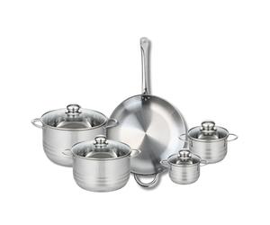 ELO 9874850 Batterie de cuisine 5 pièces, Ensemble de 1 Poêle de cuisson 32 cm et 4 faitouts 12, 14, 20 et 24 cm Elo Profi Brillant, inox, induction, Gris
