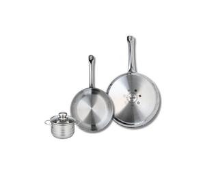 ELO 9875250 Batterie de cuisine 3 pièces, Ensemble de 2 Poêles de cuisson 24 et 28 cm et 1 faitout 12 cm Elo Profi Brillant, inox, induction