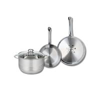 ELO 9875650 Batterie de cuisine 3 pièces, Ensemble de 2 Poêles de cuisson 24 et 28 cm et 1 faitout 24 cm Elo Profi Brillant, inox, induction