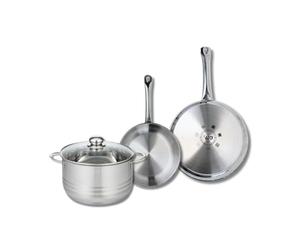 ELO 9875650 Batterie de cuisine 3 pièces, Ensemble de 2 Poêles de cuisson 24 et 28 cm et 1 faitout 24 cm Elo Profi Brillant, inox, induction