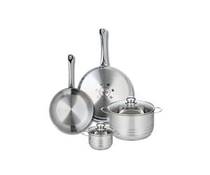 ELO 9875950 Batterie de cuisine 4 pièces, Ensemble de 2 Poêles de cuisson 24 et 28 cm et 2 faitouts 12 et 20 cm Elo Profi Brillant, inox, induction