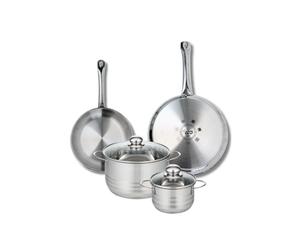 ELO 9876250 Batterie de cuisine 4 pièces, Ensemble de 2 Poêles de cuisson 24 et 28 cm et 2 faitouts 14 et 20 cm Elo Profi Brillant, inox, induction, Gris
