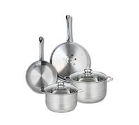 ELO 9876650 Batterie de cuisine 4 pièces, Ensemble de 2 Poêles de cuisson 24 et 28 cm et 2 faitouts 20 et 24 cm Elo Profi Brillant, inox, induction, Gris