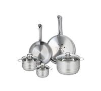 ELO 9876850 Batterie de cuisine 5 pièces, Ensemble de 2 Poêles de cuisson 24 et 28 cm et 3 faitouts 12, 14 et 20 cm Elo Profi Brillant, inox, induction, Gris Perle