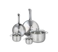 ELO 9876950 Batterie de cuisine 5 pièces, Ensemble de 2 Poêles de cuisson 24 et 28 cm et 3 faitouts 12, 14 et 24 cm Elo Profi Brillant, inox, induction, Gris Argent