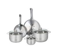 ELO 9877550 Batterie de cuisine 5 pièces, Ensemble de 2 Poêles de cuisson 24 et 28 cm et 3 faitouts 14, 20 et 24 cm Elo Profi Brillant, inox, induction, Gris Étain