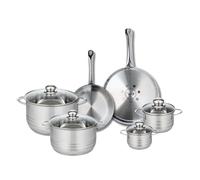 ELO 9877950 Batterie de cuisine 6 pièces, Ensemble de 2 Poêles de cuisson 24 et 28 cm et 4 faitouts 12, 14, 20 et 24 cm Elo Profi Brillant, inox, induction, Gris Argent