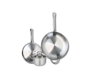 ELO 9878450 Batterie de cuisine 3 pièces, Ensemble de 2 Poêles de cuisson 24 et 32 cm et 1 faitout 14 cm Elo Profi Brillant, inox, induction, Gris