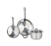 ELO 9878650 Batterie de cuisine 3 pièces, Ensemble de 2 Poêles de cuisson 24 et 32 cm et 1 faitout 20 cm Elo Profi Brillant, inox, induction, Gris Souris