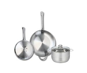 ELO 9878650 Batterie de cuisine 3 pièces, Ensemble de 2 Poêles de cuisson 24 et 32 cm et 1 faitout 20 cm Elo Profi Brillant, inox, induction, Gris Souris