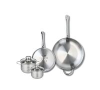 ELO 9878850 Batterie de cuisine 4 pièces, Ensemble de 2 Poêles de cuisson 24 et 32 cm et 2 faitouts 12 et 14 cm Elo Profi Brillant, inox, induction, Gris Clair