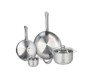 ELO 9879050 Batterie de cuisine 4 pièces, Ensemble de 2 Poêles de cuisson 24 et 32 cm et 2 faitouts 12 et 20 cm Elo Profi Brillant, inox, induction
