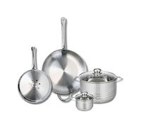 ELO 9879150 Batterie de cuisine 4 pièces, Ensemble de 2 Poêles de cuisson 24 et 32 cm et 2 faitouts 12 et 24 cm Elo Profi Brillant, inox, induction, Gris Souris