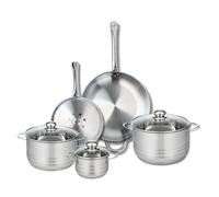 ELO 9880650 Batterie de cuisine 5 pièces, Ensemble de 2 Poêles de cuisson 24 et 32 cm et 3 faitouts 14, 20 et 24 cm Elo Profi Brillant, inox, induction, Gris