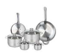 ELO 9881050 Batterie de cuisine 6 pièces, Ensemble de 2 Poêles de cuisson 24 et 32 cm et 4 faitouts 12, 14, 20 et 24 cm Elo Profi Brillant, inox, induction, Gris