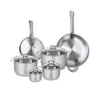 ELO 9881150 Batterie de cuisine 6 pièces, Ensemble de 2 Poêles de cuisson 24 et 32 cm et 4 faitouts 12, 16, 20 et 24 cm Elo Profi Brillant, inox, induction