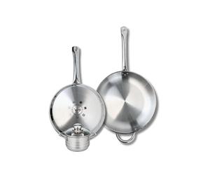 ELO 9881450 Batterie de cuisine 3 pièces, Ensemble de 2 Poêles de cuisson 28 et 32 cm et 1 faitout 12 cm Elo Profi Brillant, inox, induction