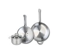 ELO 9881650 Batterie de cuisine 3 pièces, Ensemble de 2 Poêles de cuisson 28 et 32 cm et 1 faitout 16 cm Elo Profi Brillant, inox, induction
