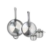ELO 9881950 Batterie de cuisine 4 pièces, Ensemble de 2 Poêles de cuisson 28 et 32 cm et 2 faitouts 12 et 14 cm Elo Profi Brillant, inox, induction