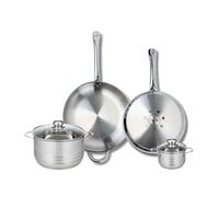 ELO 9882150 Batterie de cuisine 4 pièces, Ensemble de 2 Poêles de cuisson 28 et 32 cm et 2 faitouts 12 et 20 cm Elo Profi Brillant, inox, induction