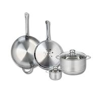 ELO 9882250 Batterie de cuisine 4 pièces, Ensemble de 2 Poêles de cuisson 28 et 32 cm et 2 faitouts 12 et 24 cm Elo Profi Brillant, inox, induction