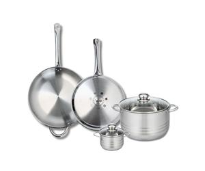 ELO 9882250 Batterie de cuisine 4 pièces, Ensemble de 2 Poêles de cuisson 28 et 32 cm et 2 faitouts 12 et 24 cm Elo Profi Brillant, inox, induction