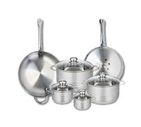 ELO 9884150 Batterie de cuisine 6 pièces, Ensemble de 2 Poêles de cuisson 28 et 32 cm et 4 faitouts 12, 14, 20 et 24 cm Elo Profi Brillant, inox, induction, Gris Argent