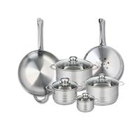 ELO 9884250 Batterie de cuisine 6 pièces, Ensemble de 2 Poêles de cuisson 28 et 32 cm et 4 faitouts 12, 16, 20 et 24 cm Elo Profi Brillant, inox, induction, Gris Pierre