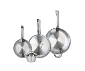 ELO 9884550 Batterie de cuisine 4 pièces, Ensemble de 3 Poêles de cuisson 24, 28 et 32 cm et 1 faitout 12 cm Elo Profi Brillant, inox, induction, Gris Clair