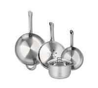 ELO 9884850 Batterie de cuisine 4 pièces, Ensemble de 3 Poêles de cuisson 24, 28 et 32 cm et 1 faitout 20 cm Elo Profi Brillant, inox, induction