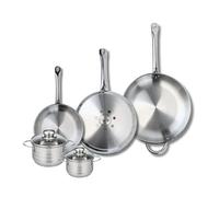 ELO 9885050 Batterie de cuisine 5 pièces, Ensemble de 3 Poêles de cuisson 24, 28 et 32 cm et 2 faitouts 12 et 14 cm Elo Profi Brillant, inox, induction, Gris