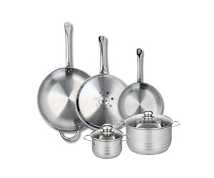 ELO 9885550 Batterie de cuisine 5 pièces, Ensemble de 3 Poêles de cuisson 24, 28 et 32 cm et 2 faitouts 14 et 20 cm Elo Profi Brillant, inox, induction