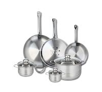 ELO 9886250 Batterie de cuisine 6 pièces, Ensemble de 3 Poêles de cuisson 24, 28 et 32 cm et 3 faitouts 12, 14 et 24 cm Elo Profi Brillant, inox, induction, Gris Argent