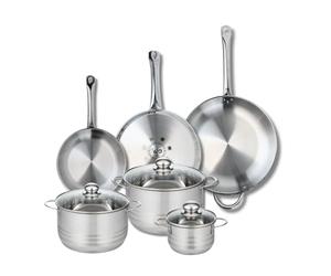 ELO 9886850 Batterie de cuisine 6 pièces, Ensemble de 3 Poêles de cuisson 24, 28 et 32 cm et 3 faitouts 14, 20 et 24 cm Elo Profi Brillant, inox, induction