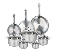 ELO 9887550 Batterie de cuisine 8 pièces, Ensemble de 3 Poêles de cuisson 24, 28 et 32 cm et 5 faitouts 12, 14, 16, 20 et 24 cm Elo Profi Brillant, inox, induction, Gris