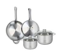 ELO 9882850 Batterie de cuisine 4 pièces, Ensemble de 2 Poêles de cuisson 28 et 32 cm et 2 faitouts 20 et 24 cm Elo Profi Brillant, inox, induction, Gris Granite