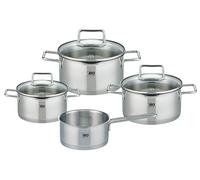 ELO Lot de 4 casseroles Smart Steam, en acier inoxydable 18/10, système de dosage d'huile intégré (optimiseur d'huile), échelle de volume, couvercle en verre résistant aux chocs
